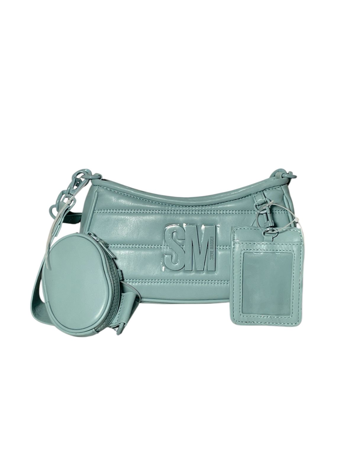 "Bolsa Steve Madden lila con monedero", "Bolso de mujer color menta con porta tarjetas", "Accesorios de moda Steve Madden".