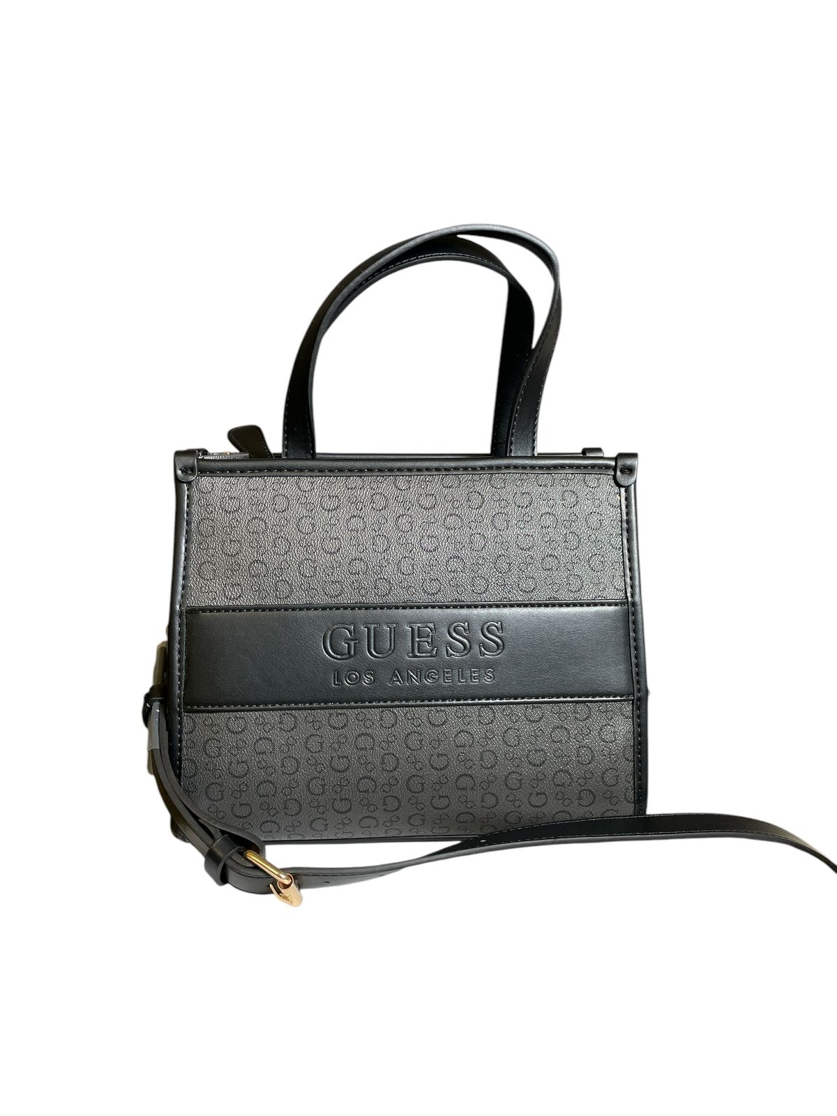 Bolso Guess Los Ángeles en color negro con diseño elegante.