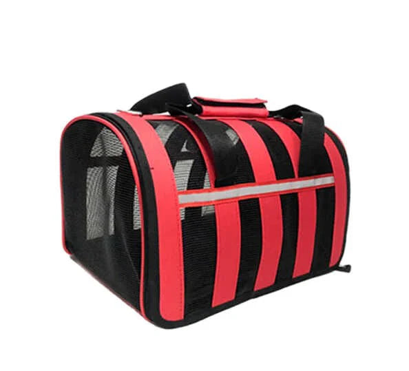 Mochila transportadora para mascotas BGP038, vista trasera con asas. color Roja