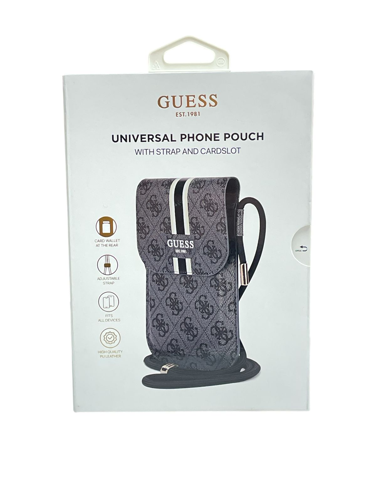 Bolso GUESS universal para celular con diseño compacto y elegante.