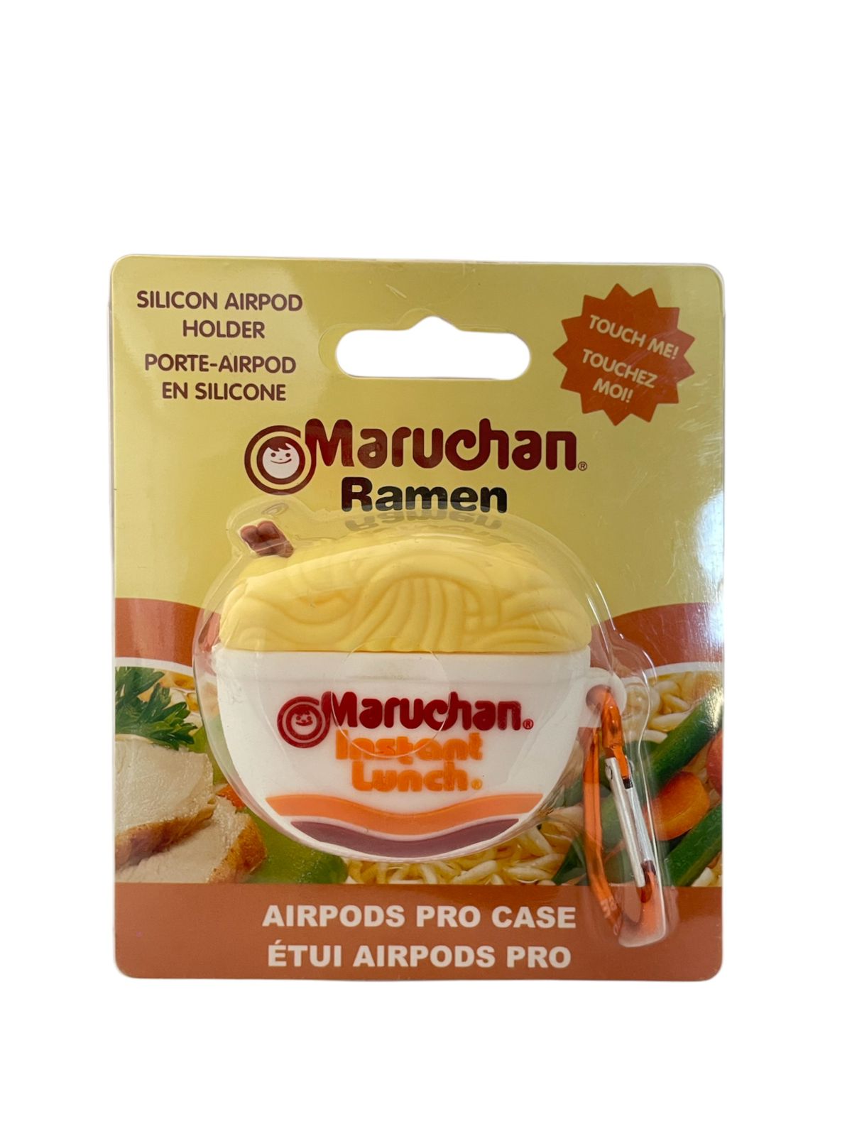 "Funda con mosquetón para AirPods Pro", "Estuche protector compatible con carga inalámbrica". Maruchan